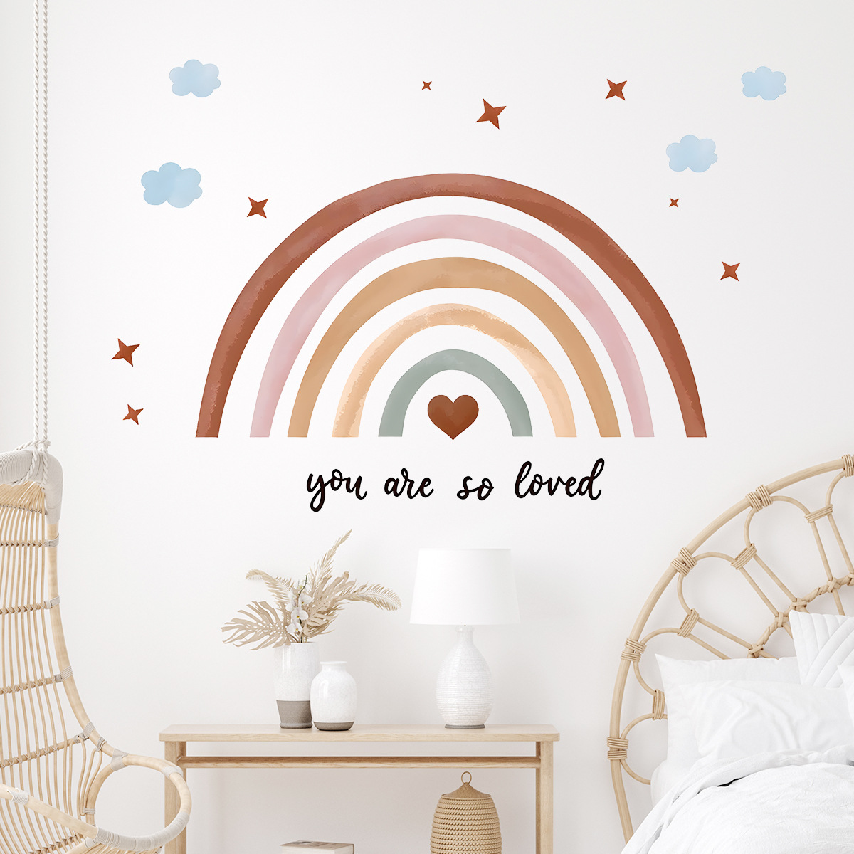 Boho 레인보우 벽 스티커 여자 침실을위한 껍질과 스 - Baby Nursery Wallpaper Girl 리뷰 및 가격