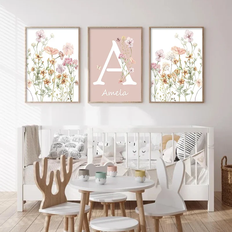 핑크 야생화 소녀 이름 맞춤 포스터 보헤미안 꽃 아기  - Baby Nursery Name Wall Art 리뷰 및 가격