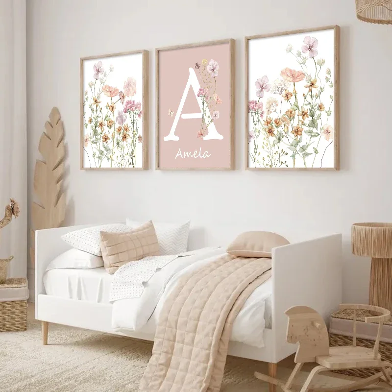 핑크 야생화 소녀 이름 맞춤 포스터 보헤미안 꽃 아기  - Baby Nursery Name Wall Art 리뷰 및 가격