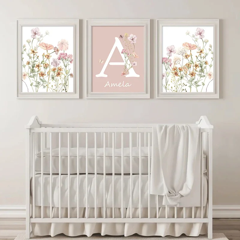 핑크 야생화 소녀 이름 맞춤 포스터 보헤미안 꽃 아기  - Baby Nursery Name Wall Art 리뷰 및 가격