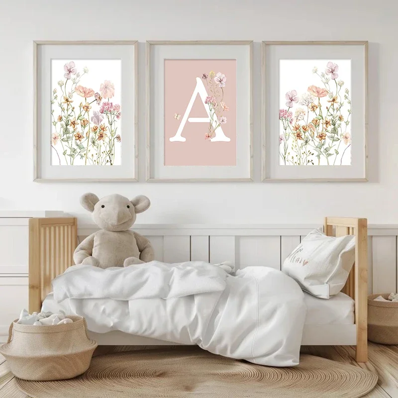 핑크 야생화 소녀 이름 맞춤 포스터 보헤미안 꽃 아기  - Baby Nursery Name Wall Art 리뷰 및 가격