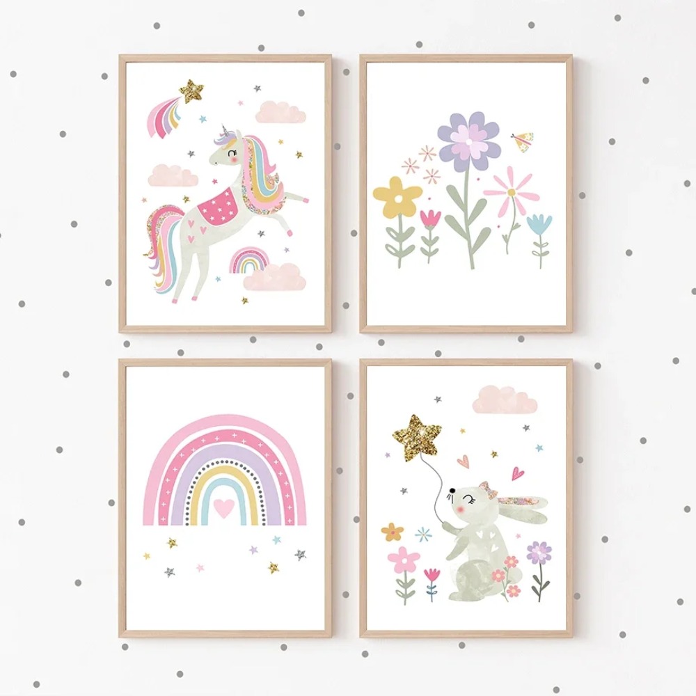 핑크 유니콘 토끼 무지개 구름 꽃 보육원 벽 예술 캔버 - Baby Nursery Name Wall Art 리뷰 및 가격