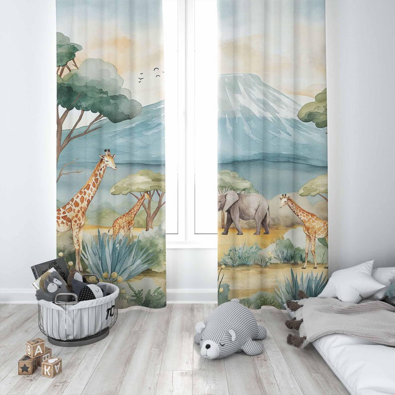 사파리 동물 어린이 커튼 아기 소년 방 커튼 암막 커튼 - Baby Nursery Blackout Curtains 리뷰 및 가격