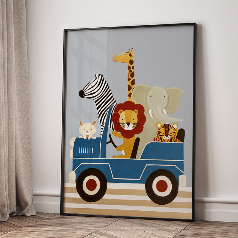 재미있는 만화 동물 자동차 풍선 보육원 벽 예술 캔버스 - Baby Nursery Ideas 리뷰 및 가격