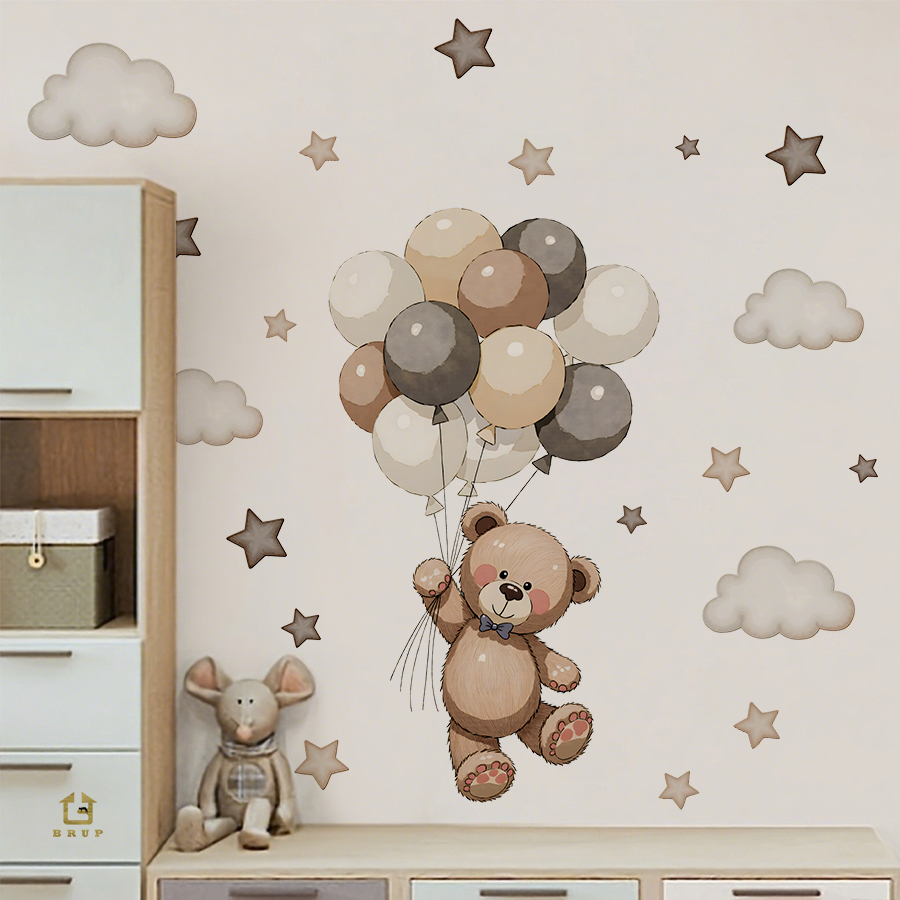 사랑스러운 테디 베어 벽 데칼, 풍선, 별 및 구름이  - Wall Decal Nursery 리뷰 및 가격