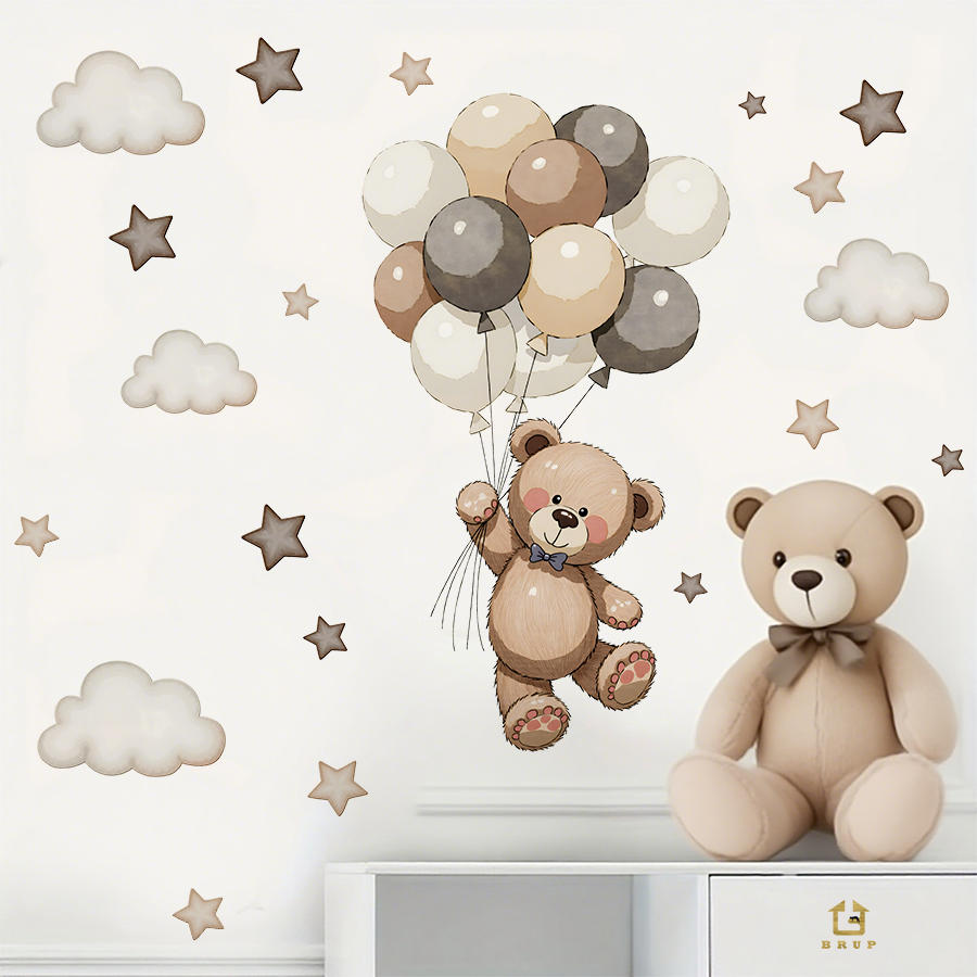 사랑스러운 테디 베어 벽 데칼, 풍선, 별 및 구름이  - Wall Decal Nursery 리뷰 및 가격