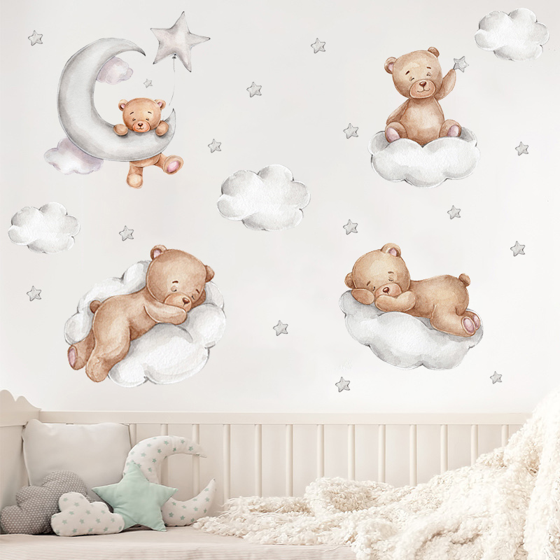 귀여운 곰 별 벽 스티커 아이 방 소녀 소년 아기 방  - Baby Nursery Wallpaper Girl 리뷰 및 가격