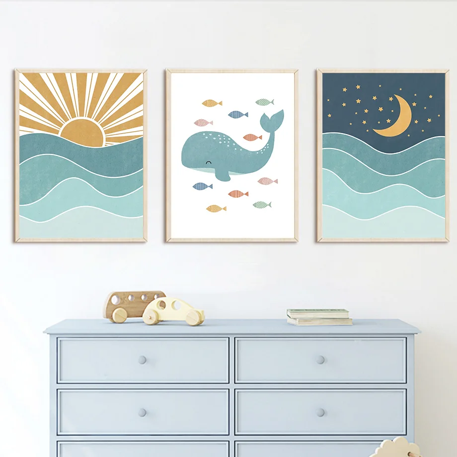 1pc 프레임리스 물고기 고래 갈매기 일출 일몰 해변  - Baby Nursery Ocean 리뷰 및 가격