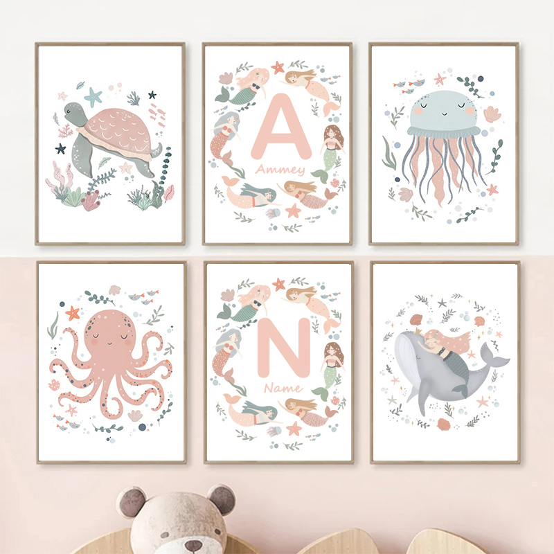 바다 고래 바다거북 인어 보육원 벽 예술 캔버스 그림  - Baby Nursery Ocean 리뷰 및 가격