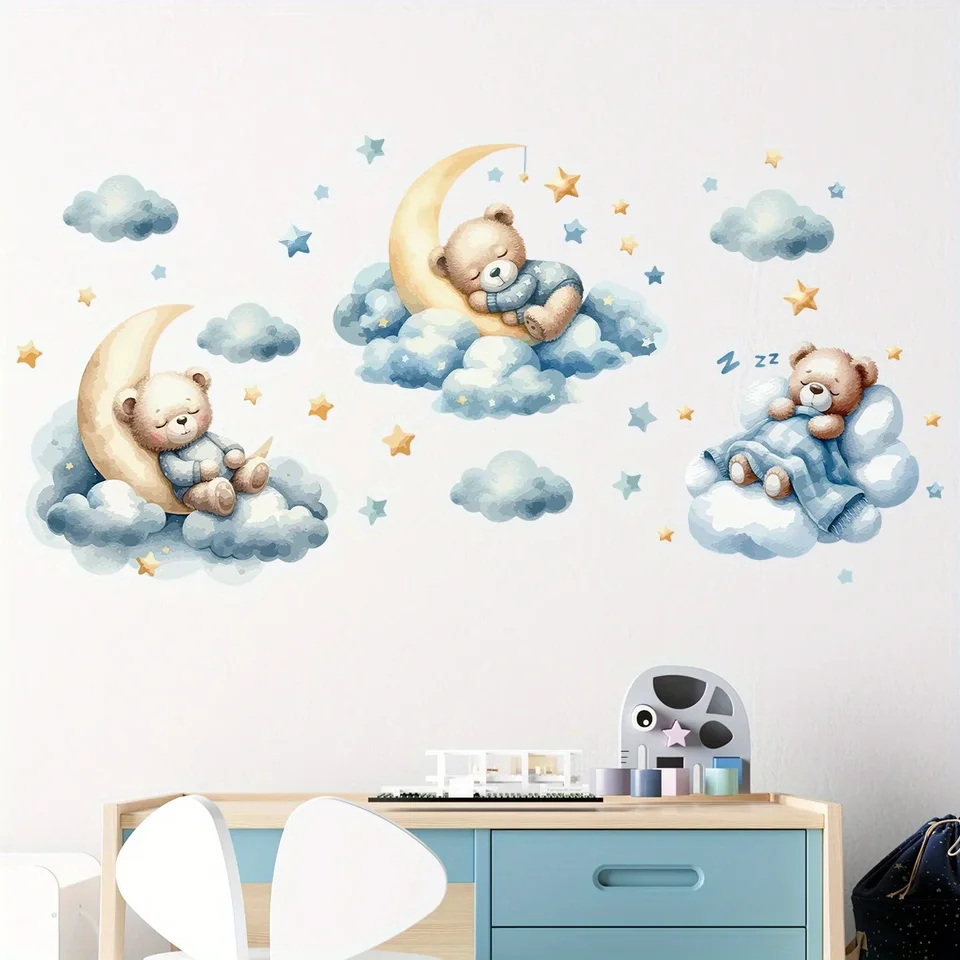 1개의 귀여운 테디베어 일러스트레이션, 흐르는 구름 속 - Wall Decal Nursery 리뷰 및 가격