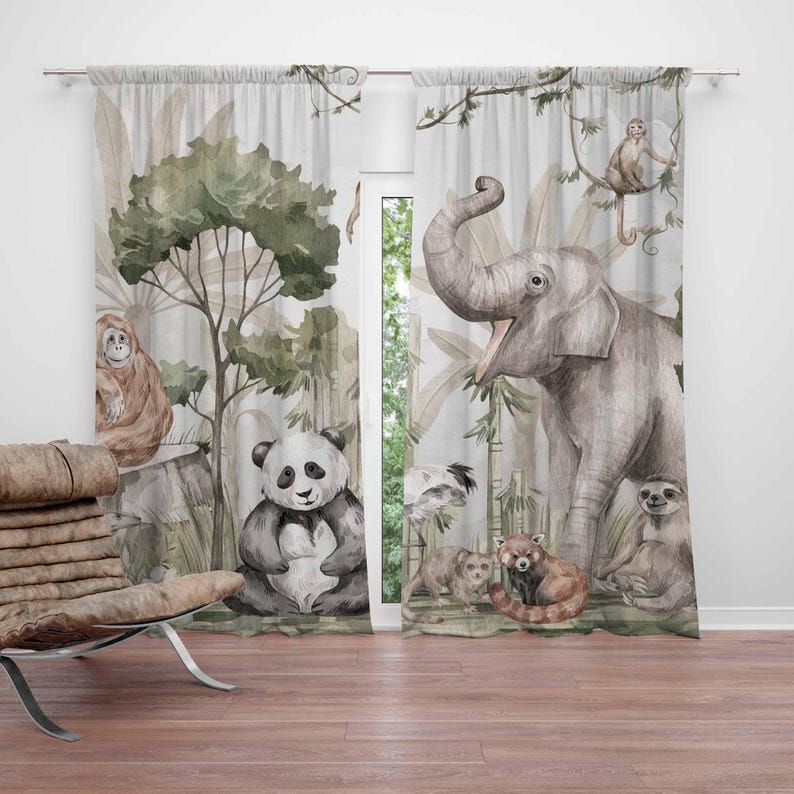 사파리 동물 커튼 어린이 침실 커튼 놀이방 암막 보육  - Baby Nursery Blackout Curtains 리뷰 및 가격