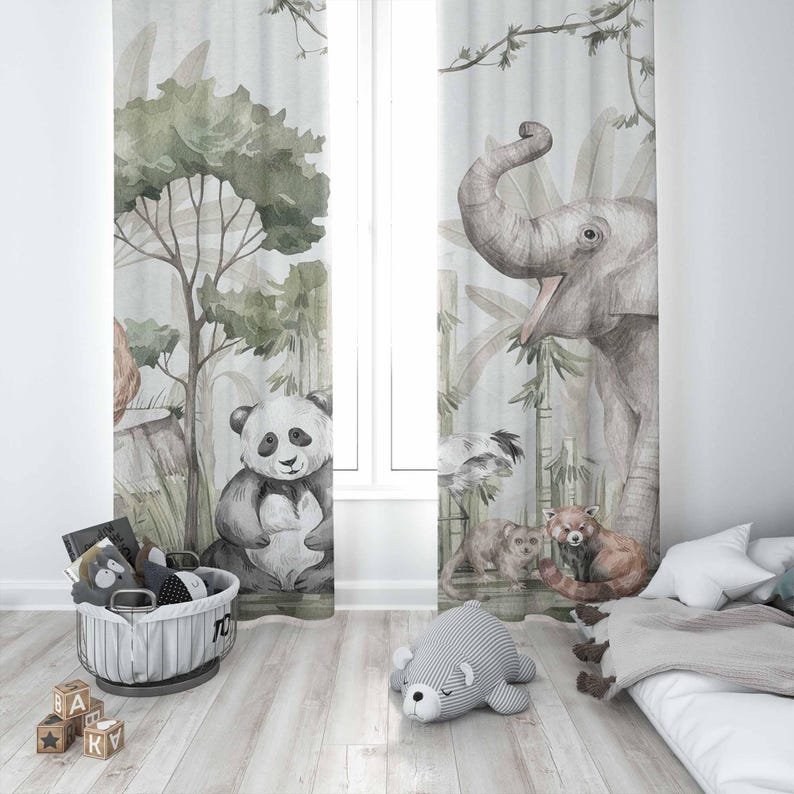 사파리 동물 커튼 어린이 침실 커튼 놀이방 암막 보육  - Baby Nursery Blackout Curtains 리뷰 및 가격