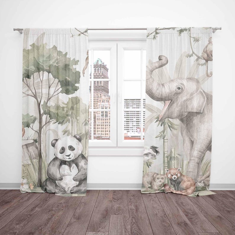 사파리 동물 커튼 어린이 침실 커튼 놀이방 암막 보육  - Baby Nursery Blackout Curtains 리뷰 및 가격