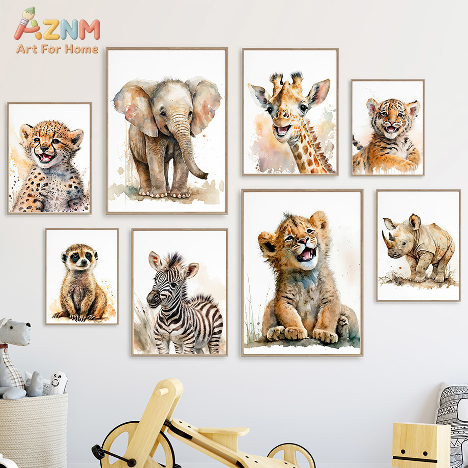 AZNm 수채화 사파리 아기 동물 캔버스 벽 예술, 코 - Baby Zebra Nursery 리뷰 및 가격