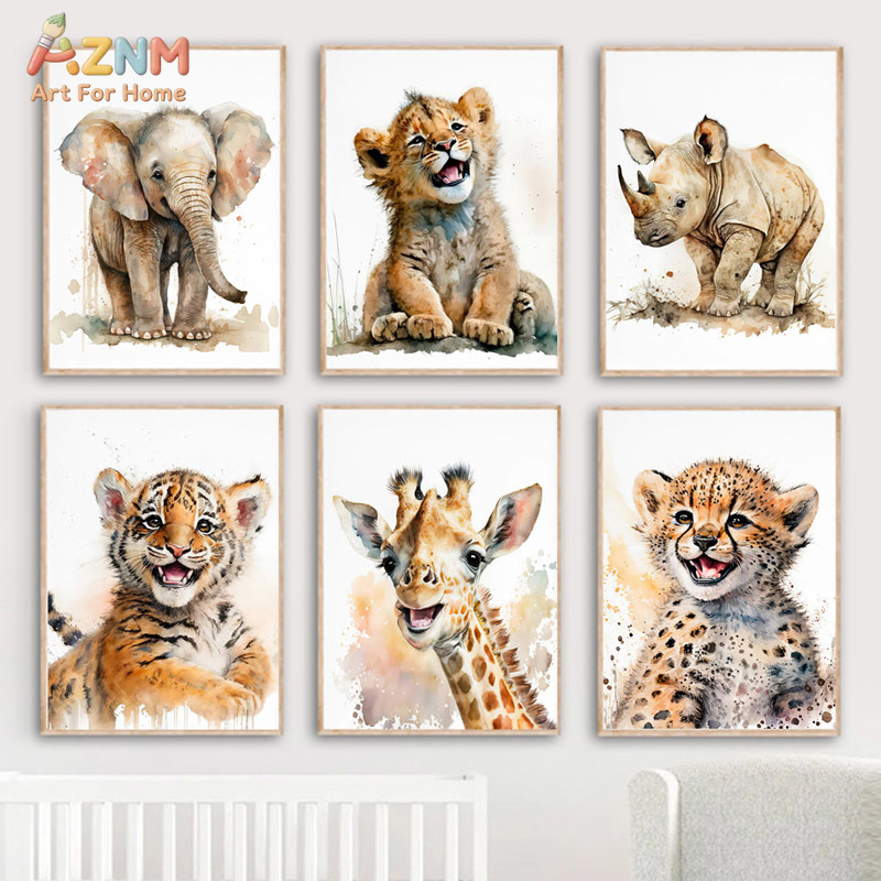 AZNm 수채화 사파리 아기 동물 캔버스 벽 예술, 코 - Baby Zebra Nursery 리뷰 및 가격